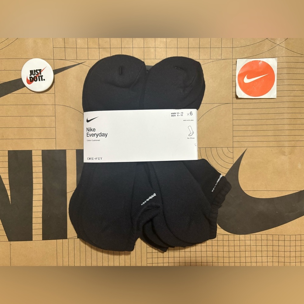 12 pairs Nike everyday Cotton Cushioned No Show Socks drifit Black SX7675-010 - Picture 4 of 16